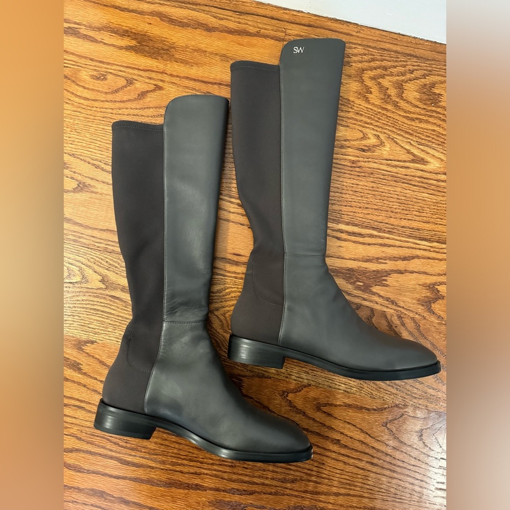 Stuart Weitzman Tall Knee-High Heeled Boots in Dark Gray